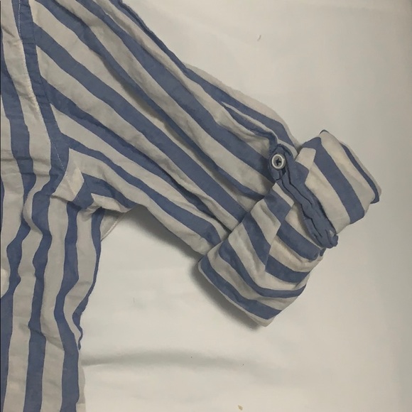 Striped Linen Shirt w/ Banded Collar - Picture 2 of 4